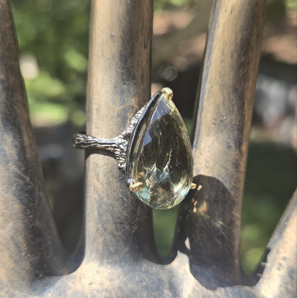 24k Green Amethyst Natural Gem Sterling Rhodium & 24k Gold Ring Sz7.5 - Picture 5 of 13